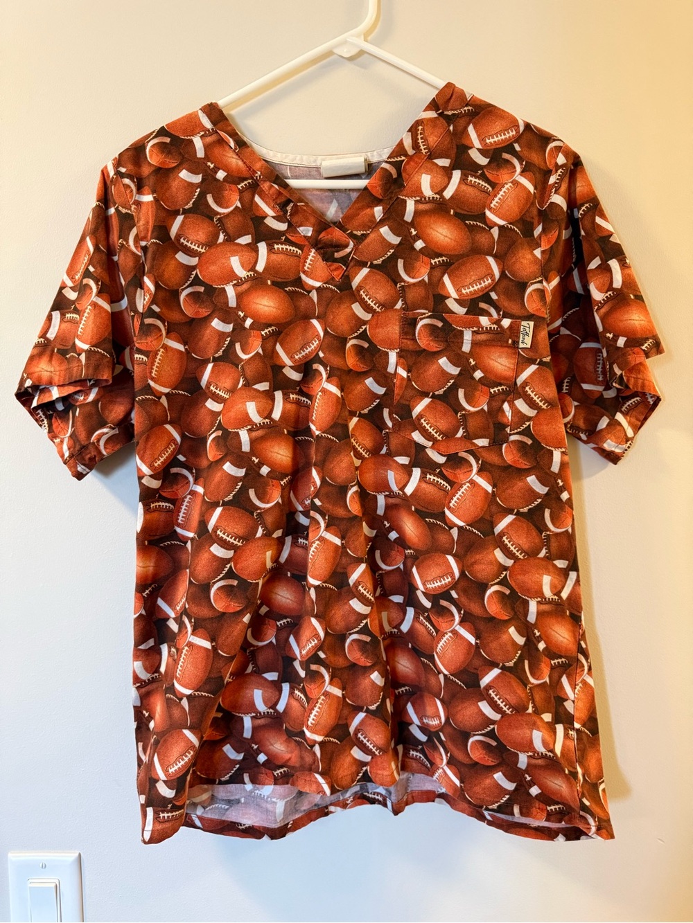 Tafford Brown Football Print Short Sleeve Scrub top
